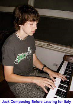 Jack Lemay composing on the piano before leaving to live in Italy